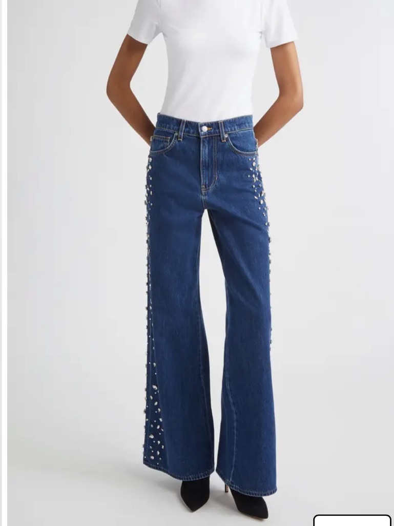 Nwt Veronica Beard Kasey Embellished Wide Leg Gem Jeans